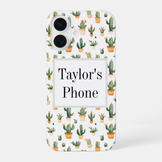 白い鉢植えのサボテン iPhone 16ケース (裏面)