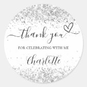 白い銀のグリッターがきらきらと輝く感謝 ラウンドシール (正面)
