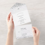 白い銀のグリッターはエレガントな結婚式 オールインワン招待状 (貼ってはがせる)