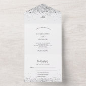 白い銀のグリッターはエレガントな結婚式 オールインワン招待状 (内側)