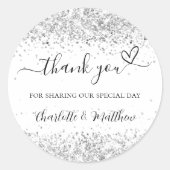 白い銀のグリッター感謝していがお結婚前の ラウンドシール (正面)