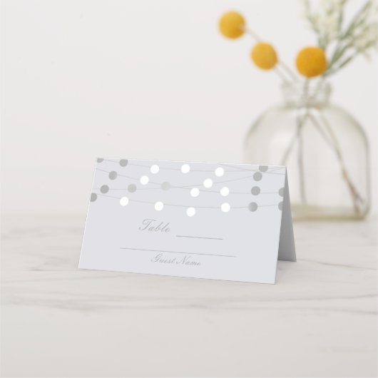 白い銀のストリングラモダンイ結婚ントテーブル プレイスカード (裏面)