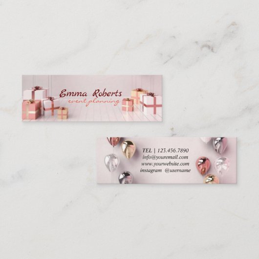 白い銀のバルーンモダン名刺 スキニー名刺 (正面/裏面)