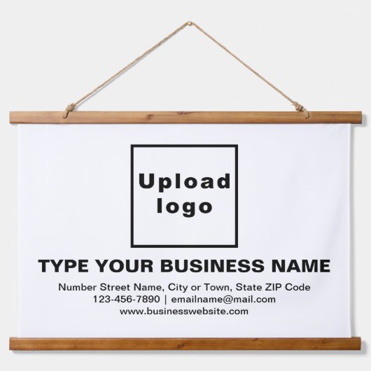 白い長方形のタペストリーにぶら下がったよるビジネスブランド 吊り下げ型タペストリー (正面)