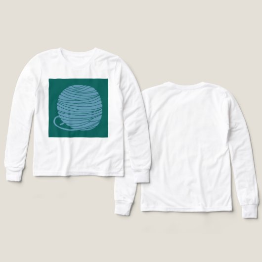 白い長袖「毛糸の玉」Tシャツ (デザイン 正面&背面)