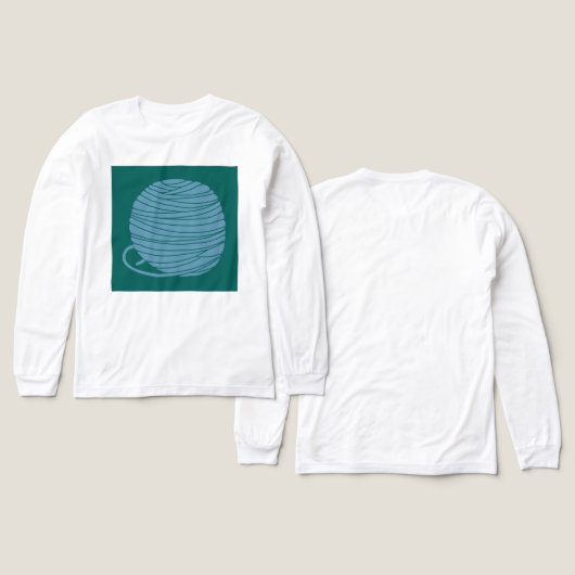 白い長袖「毛糸の玉」Tシャツ トライブレンドTシャツ (デザイン 正面&背面)
