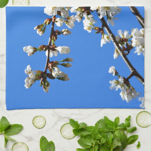 白い開花春の木の白いフローラ キッチンタオル (折り畳み)