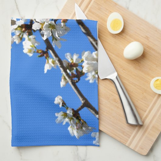 白い開花春の木の白いフローラ キッチンタオル (四つ折り)