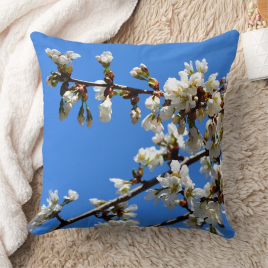 白い開花春の木の白いフローラ クッション (ブランケット)