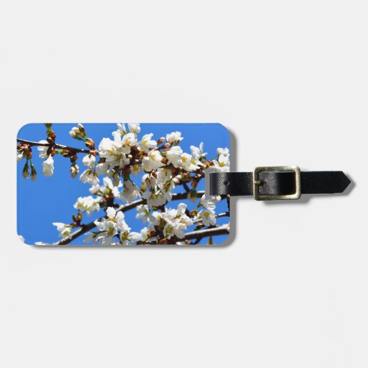 白い開花春の木の白いフローラ ラゲッジタグ (正面横)