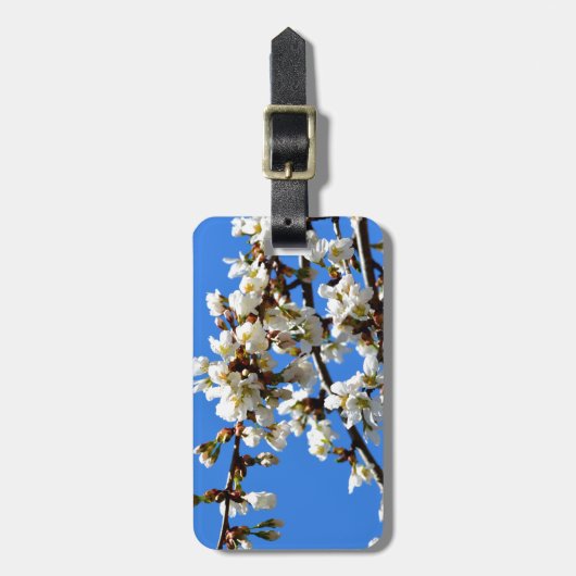 白い開花春の木の白いフローラ ラゲッジタグ (正面縦)