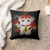 白い陶磁器のManeki Neko クッション (ブランケット)