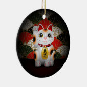 白い陶磁器のManeki Neko セラミックオーナメント (右)