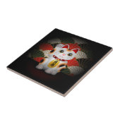 白い陶磁器のManeki Neko タイル (側面)