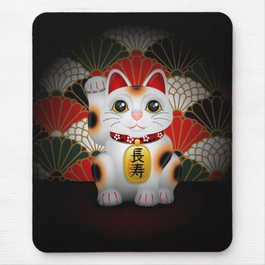 白い陶磁器のManeki Neko マウスパッド (正面)