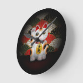 白い陶磁器のManeki Neko ラウンド壁時計 (傾斜)