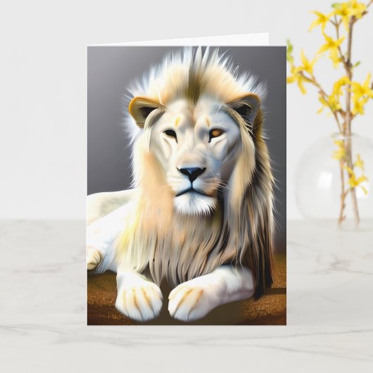 白い雄壮なライオンの幻想的なアート|思い出してる カード (黄色い花)
