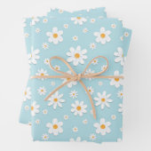 白い雄牛の目のデイジーの花のシームレスなパターン ラッピングペーパーシート (インサイチュ)