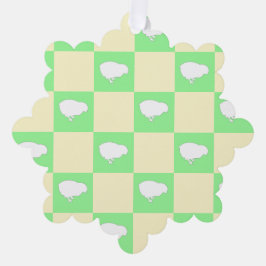白い雛モチーフのイースターチェッカーボードパターン オーナメントカード