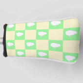 白い雛モチーフのイースターチェッカーボードパターン ゴルフヘッドカバー (正面)