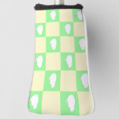 白い雛モチーフのイースターチェッカーボードパターン ゴルフヘッドカバー (回転90)