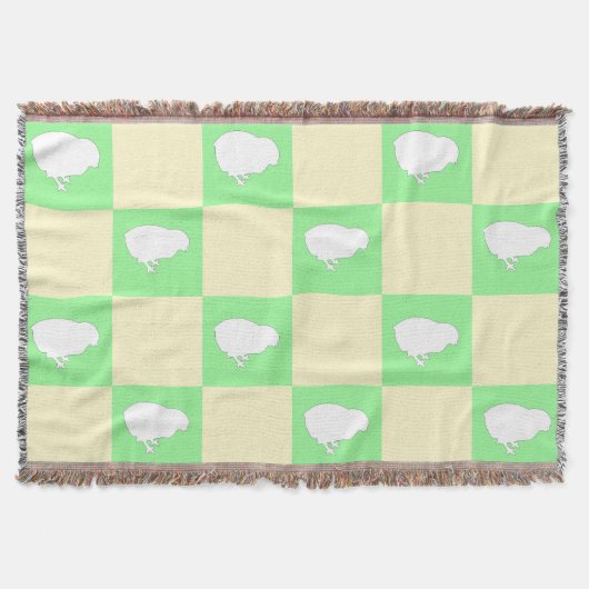 白い雛モチーフのイースターチェッカーボードパターン スローブランケット (正面)