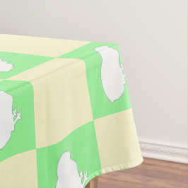 白い雛モチーフのイースターチェッカーボードパターン テーブルクロス