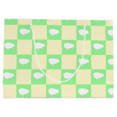 白い雛モチーフのイースターチェッカーボードパターン ラージペーパーバッグ (裏面)