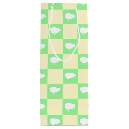 白い雛モチーフのイースターチェッカーボードパターン ワインギフトバッグ (裏面)