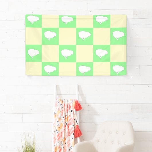 白い雛モチーフのイースターチェッカーボードパターン 横断幕 (インサイチュ)