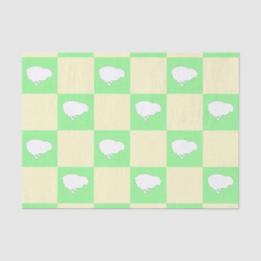 白い雛モチーフのイースターチェッカーボードパターン 薄葉紙 (正面)