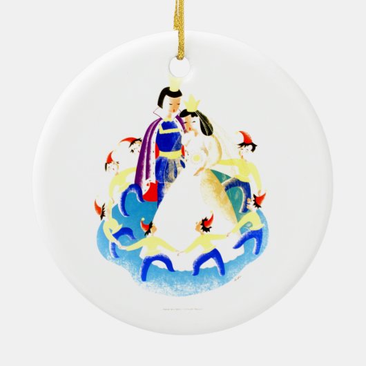 白い雪および7小びとのヴィンテージWPAのプリント セラミックオーナメント (裏面)