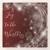 白い雪が赤く染まる世界の喜び ガラスコースター (正面)