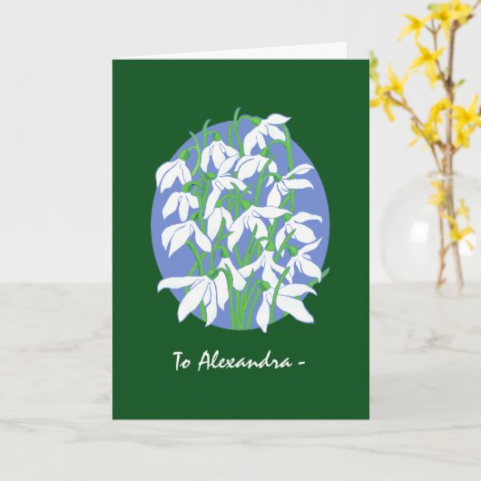 白い雪だるまが緑の1月の誕生日カード カード (黄色い花)