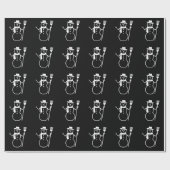 白い雪だるまのクリスマスの休日パターン黒 ラッピングペーパー (フラット)