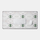 白い雪とクリスマスリボンのパターン デスクマット (キーボード&マウス)