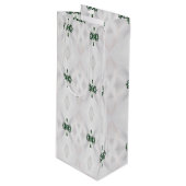 白い雪とクリスマスリボンのパターン ワインギフトバッグ (正面アングル)