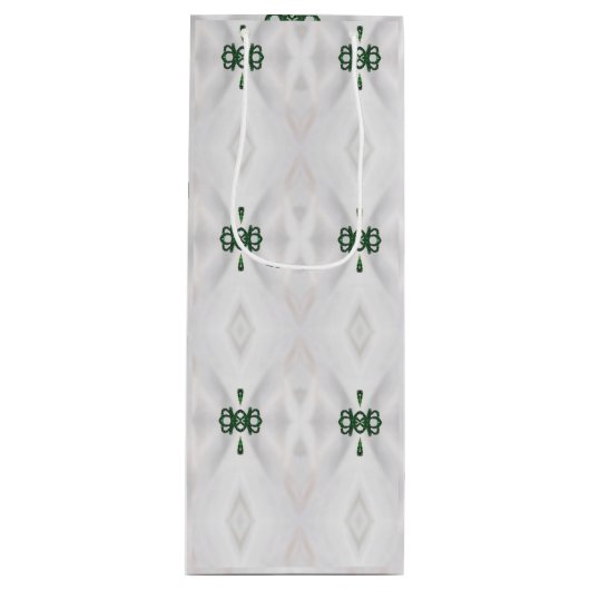 白い雪とクリスマスリボンのパターン ワインギフトバッグ (正面)