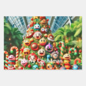 白い雪と明るい赤のオーナメント ラッピングペーパーシート (正面3)