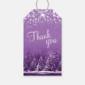白い雪と紫の木の芸術をスクリプトありがとう ギフトタグ (正面)