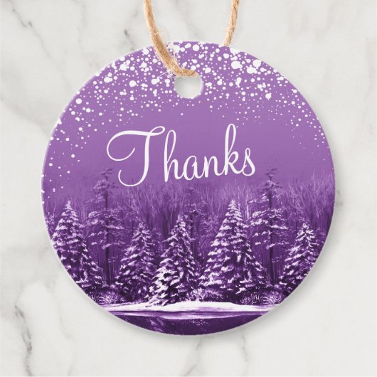 白い雪と紫の木の芸術をスクリプトありがとう フェイバータグ (正面)