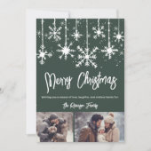白い雪のエレガント緑のメリークリスマス2枚の写真 シーズンカード (正面)