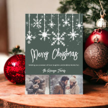 白い雪のエレガント緑のメリークリスマス2枚の写真