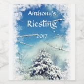 白い雪のクリスマスワインラベルにツリー ワインラベル (シングルラベル)