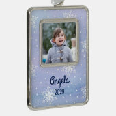 白い雪のドット名年の休日の写真 シルバープレートフレームオーナメント (右)