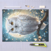 白い雪のフクロウと月の輝き 薄葉紙 (クラフト)