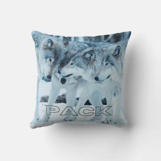 白い雪の中で愛する家族の灰色の狼をパック クッション (裏面)