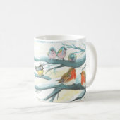 白い雪の冬の鳥 コーヒーマグカップ (正面右)