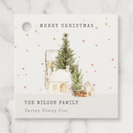 白い雪の木の家メリークリスマスグリーティング フェイバータグ