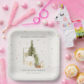 白い雪の木の家メリークリスマスグリーティング ペーパープレート (パーティー)